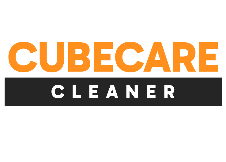 cubecare cleaner Logo CubeCare Cleaner, pomarańczowo-czarne litery.