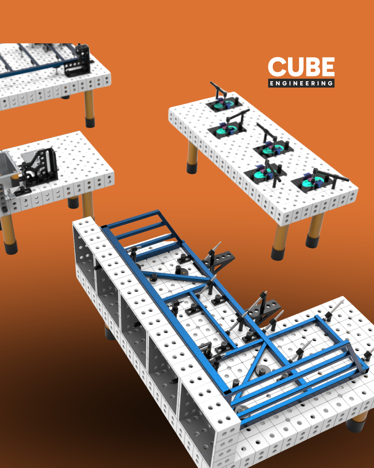 Modułowe stoły spawalnicze CUBEWELD w konfiguracji przemysłowej